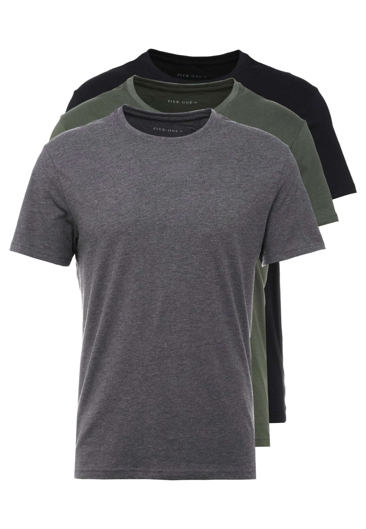 Pier One 3 Pack - T-Shirt Basic - Black/Grey/Green 6 Pier One 3 Pack - T-Shirt Basic - Black/Grey/Green - immagine 6